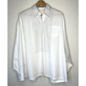 Prada White Long Sleeve Front Button Rhinestone Encrusted Collar & Front Shirt